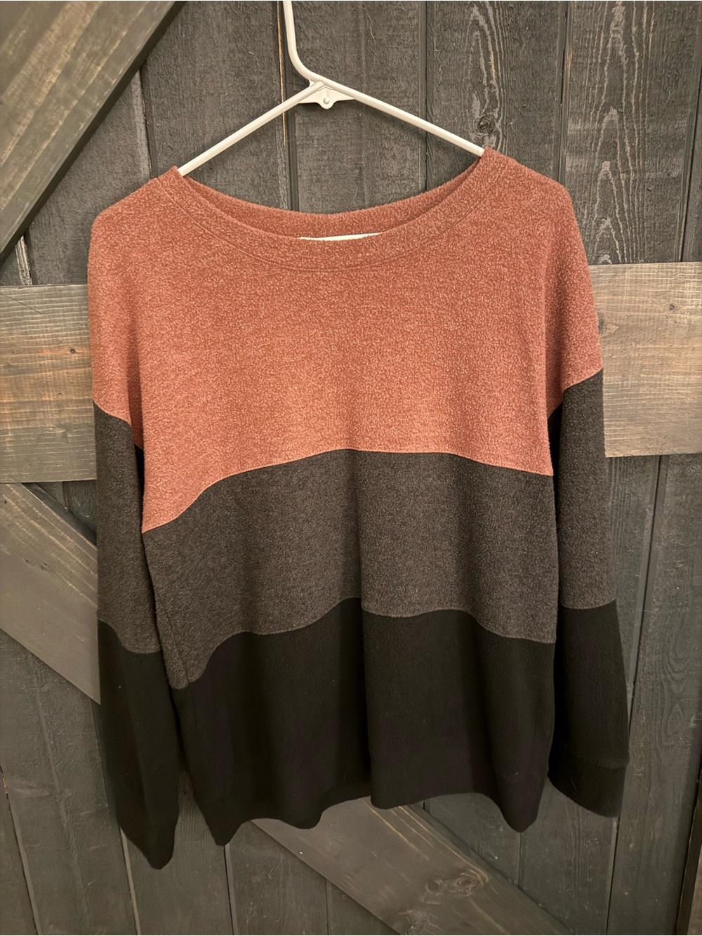 nine britton Colorblock Crewneck Sweater - Rust, Charcoal, Black